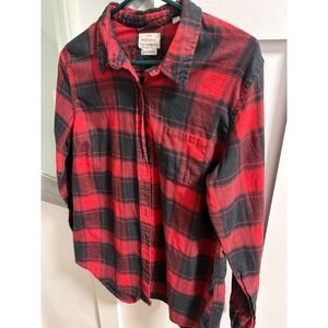 Weatherproof Vintage Kids XL Red Black Plaid Flannel Button Down Comfort Stretch
